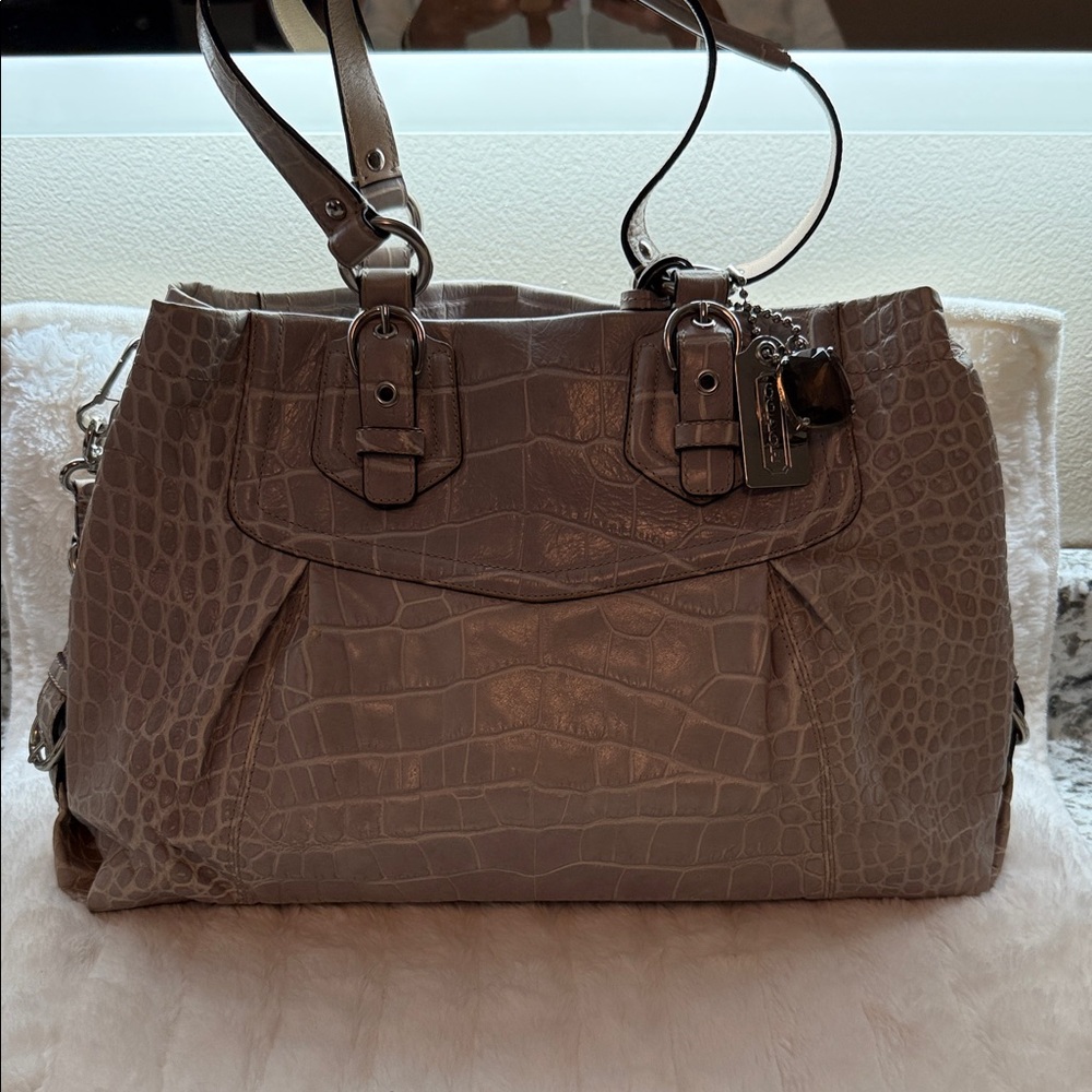 Coach Gray Crocodile-Embossed Tote